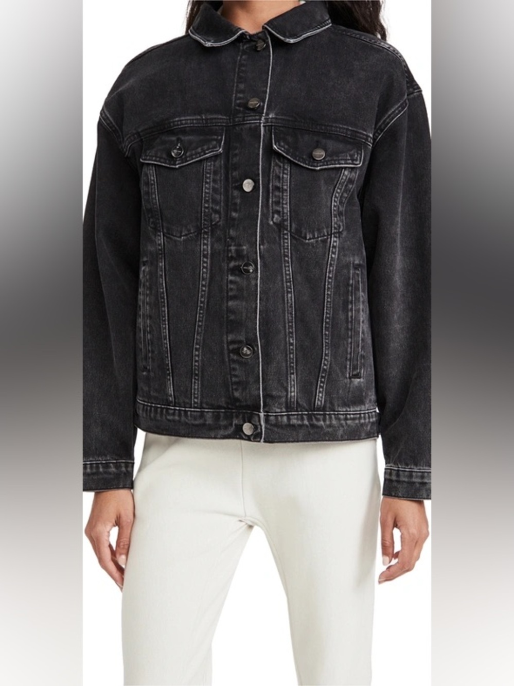 Anine Bing Washed Black Denim Trucker Jacket
